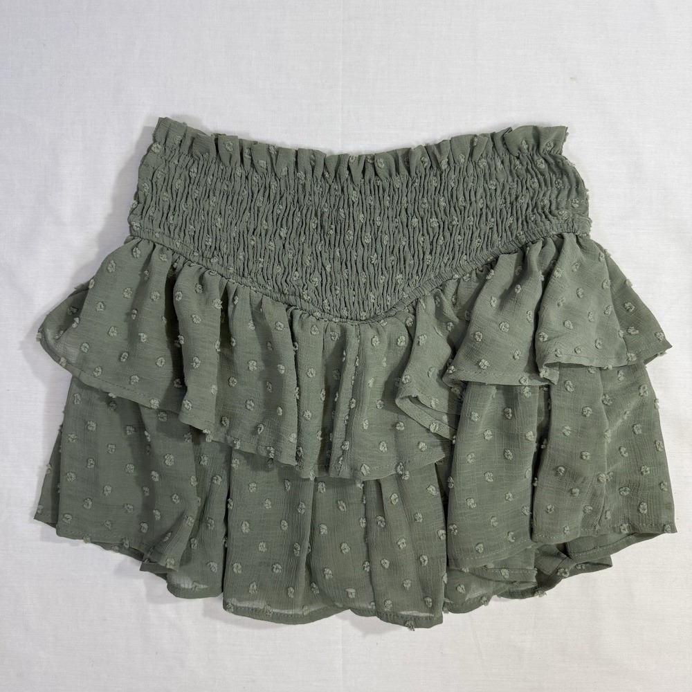 Altar'd State Sage Green‎ Smocked Tiered Mini Skirt Shorts Under Sz XS